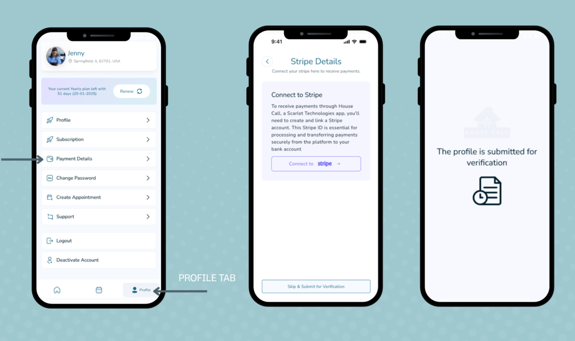 Connecting to Stripe through House Call The App as a provider