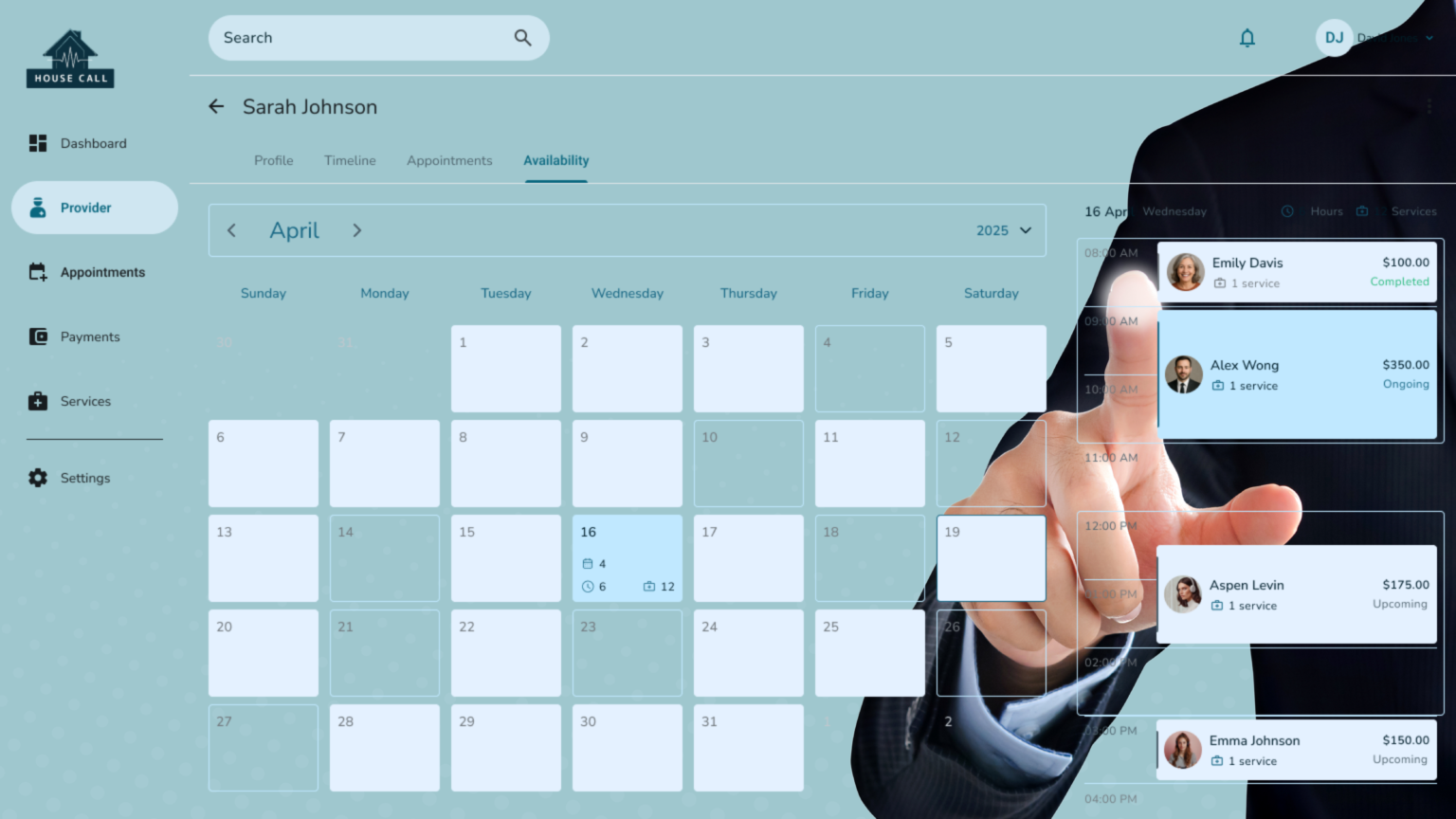 House Call The App scheduling software dashboard showing nurse scheduling, patient visit coordination, and home healthcare agency tools