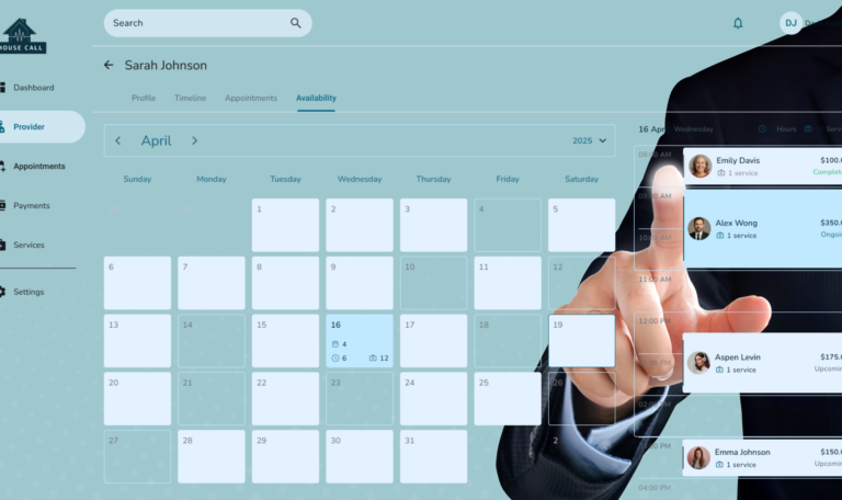 Nurse scheduling software dashboard showing nurse scheduling, patient visit coordination, and home healthcare agency tools