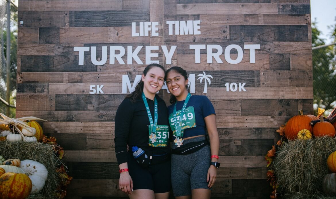 Runners at the finish line of the Miami Life Time Turkey Trot